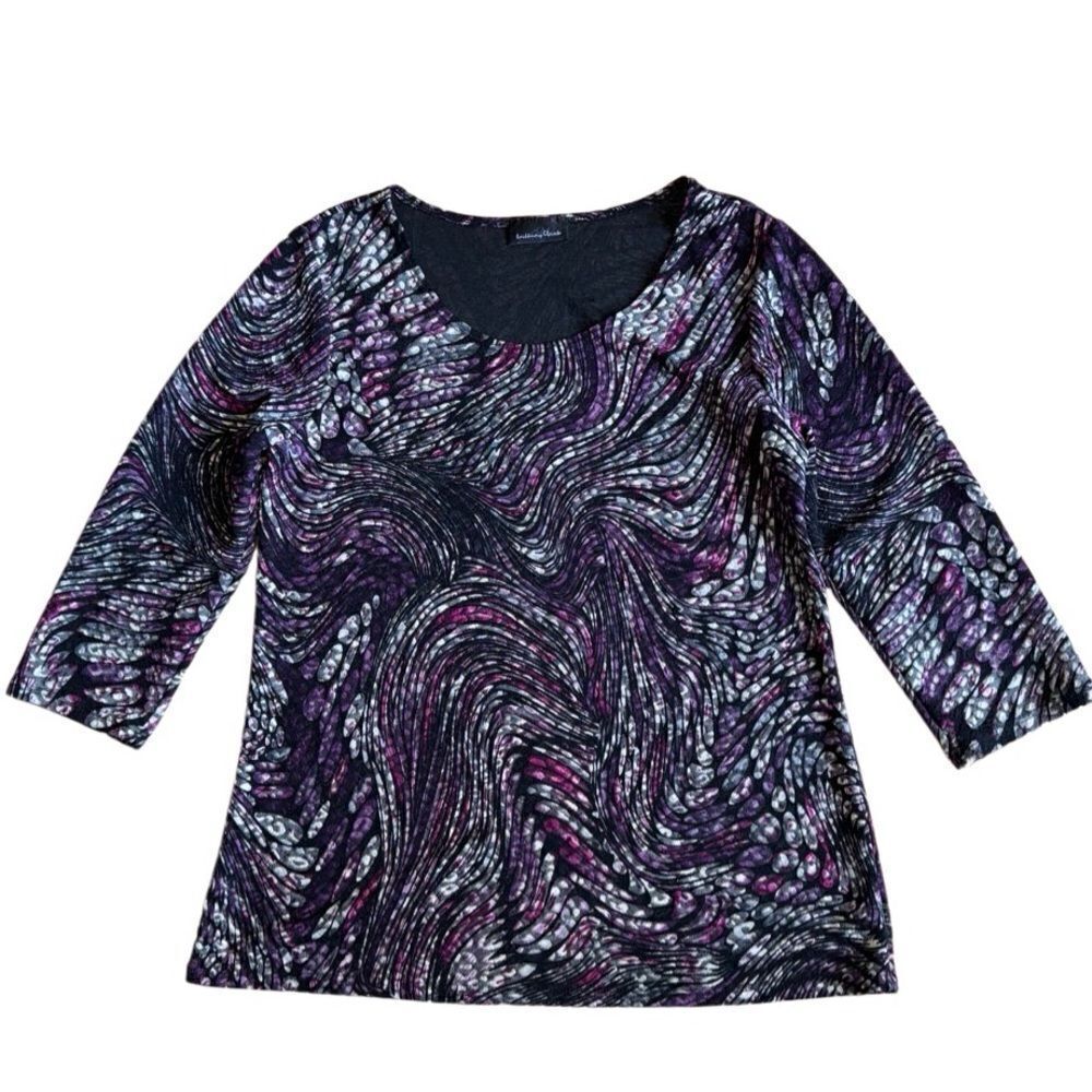 Brittany Black Womens Black Multi Color Abstract Blouse - Size XL